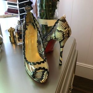Hargaret 120mm Pvc Black Snakeskin A866 Pumps 39.5